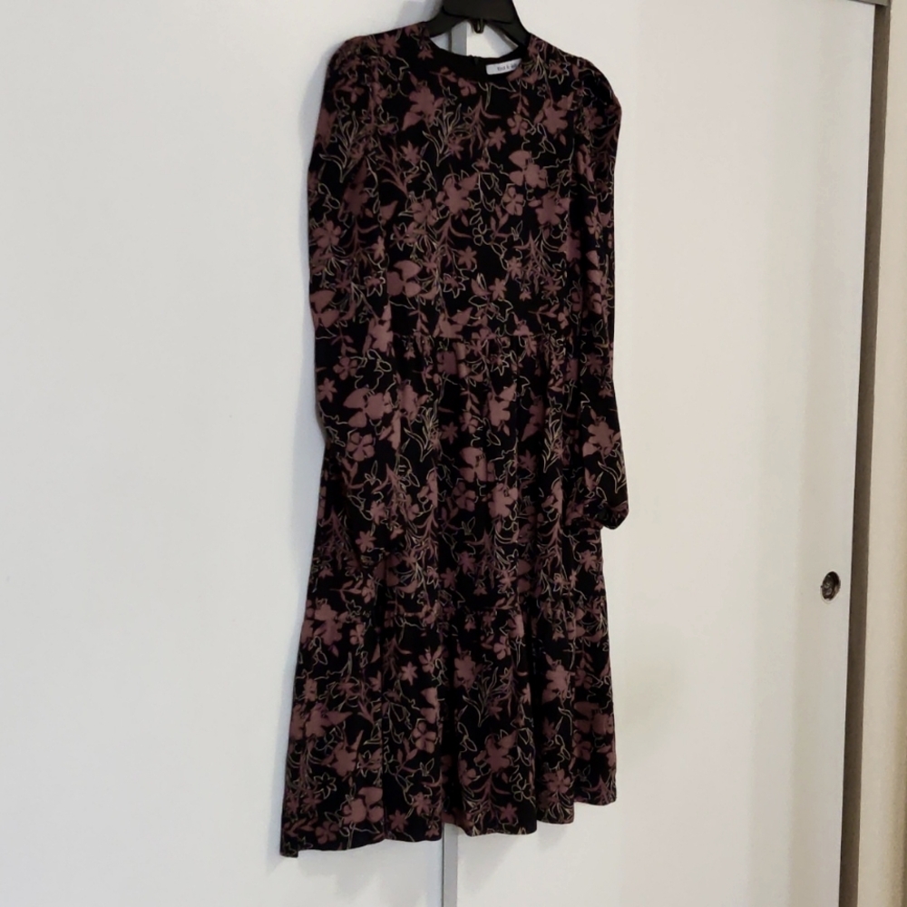 Floral mauve & black long sleeve dress Small